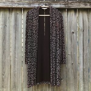 Vintage Ronni Nicole by Ouida Open Front Duster Size 16 Red Black Leaf Print